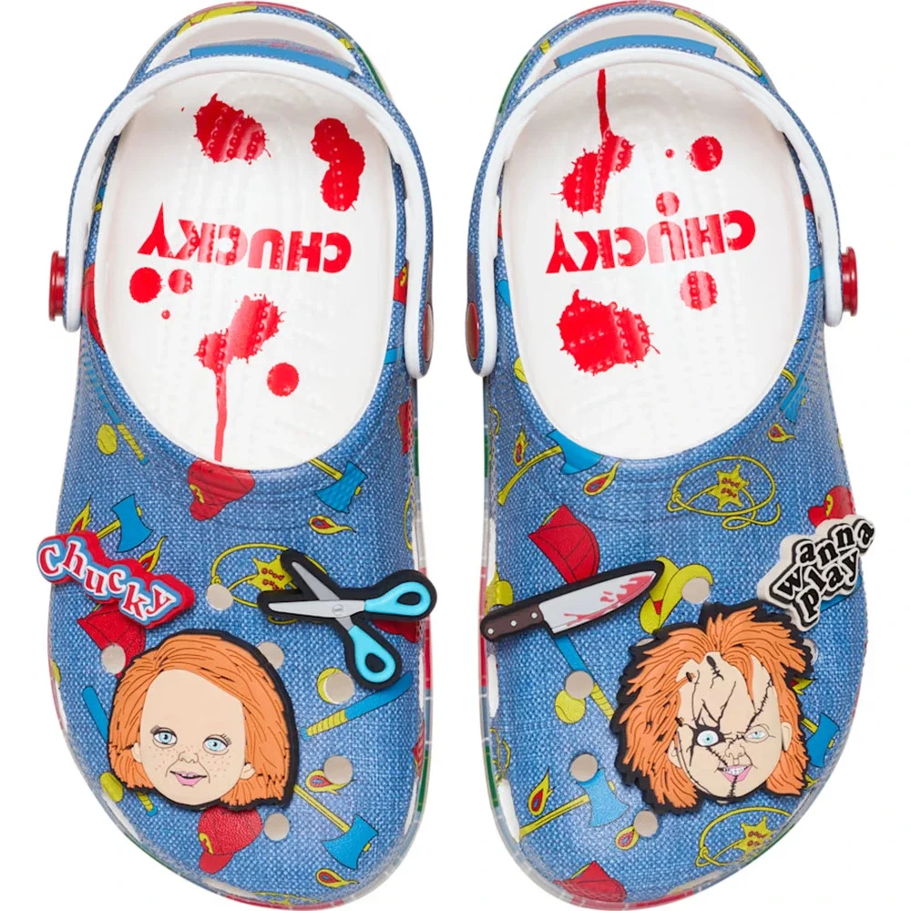 NEW Crocs Chucky Classic Slip On Clogs Mens Size 13 Sandals Multi Blue Halloween
